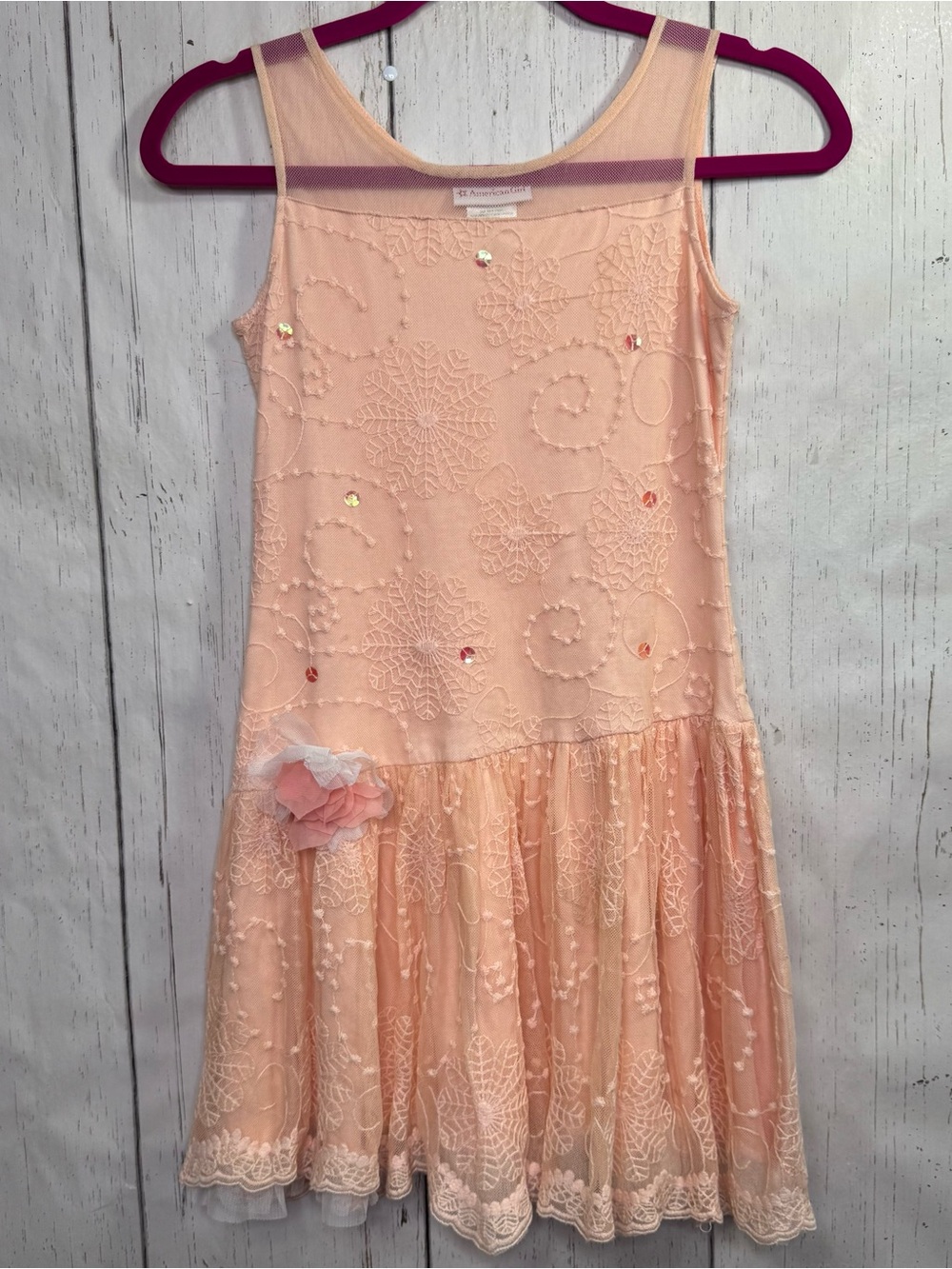American Girl Peach Lace Tulle Dress Floral Sequin Fairycore Balletcore Size 12